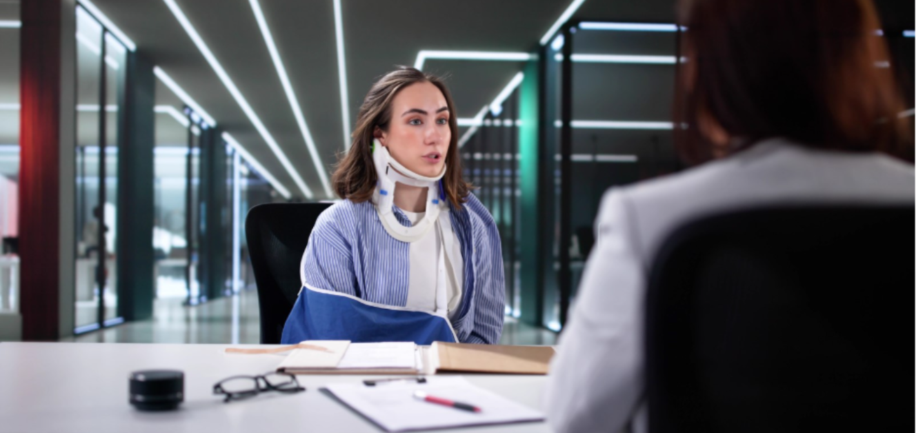 Injured woman talking with an attorney
